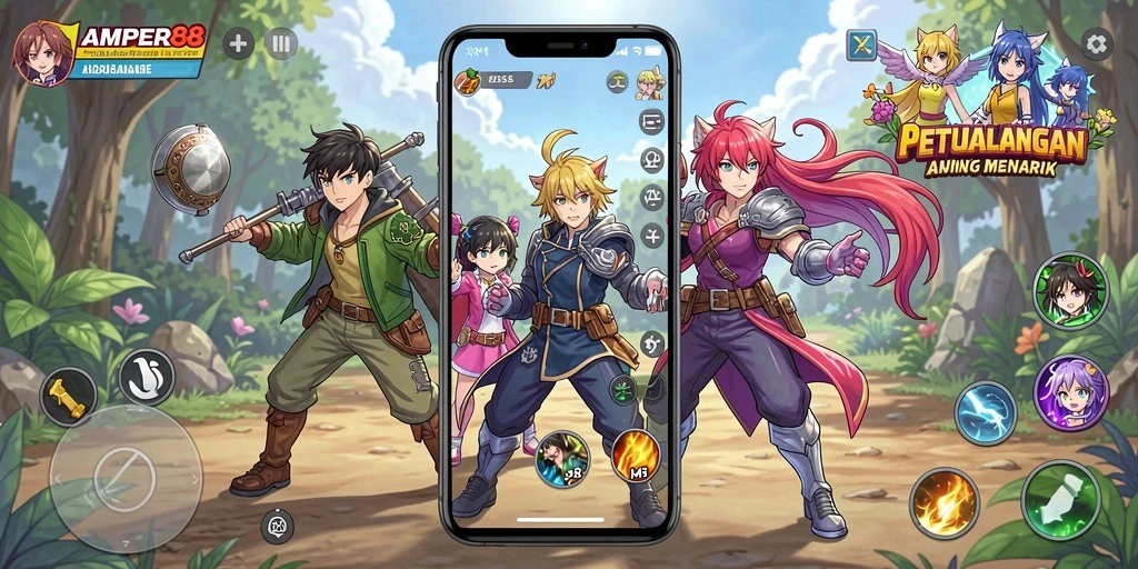 Screenshot gameplay AMPER88 menampilkan aksi seru karakter anime.