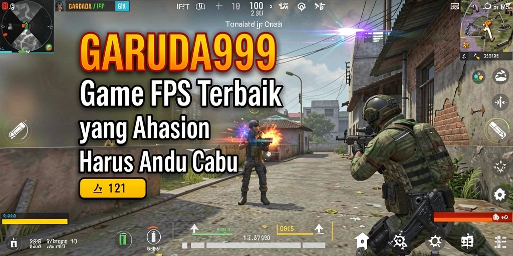 Screenshot GARUDA999 menampilkan aksi menembak yang intens di berbagai lokasi.