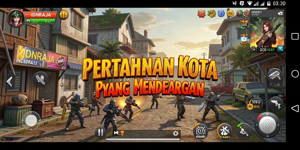 Screenshot gameplay IDNRAJA menampilkan aksi pertahanan menara yang seru.