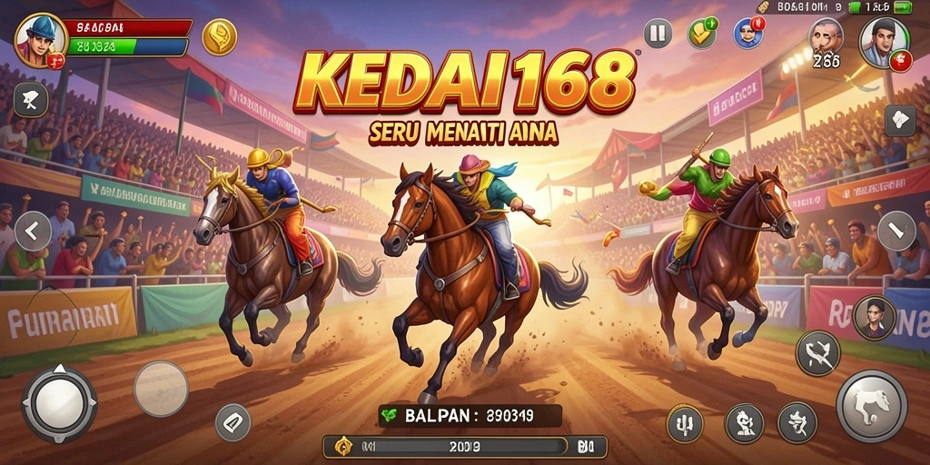 Screenshot gameplay KEDAI168 menampilkan balapan seru di lintasan berbagai kondisi.