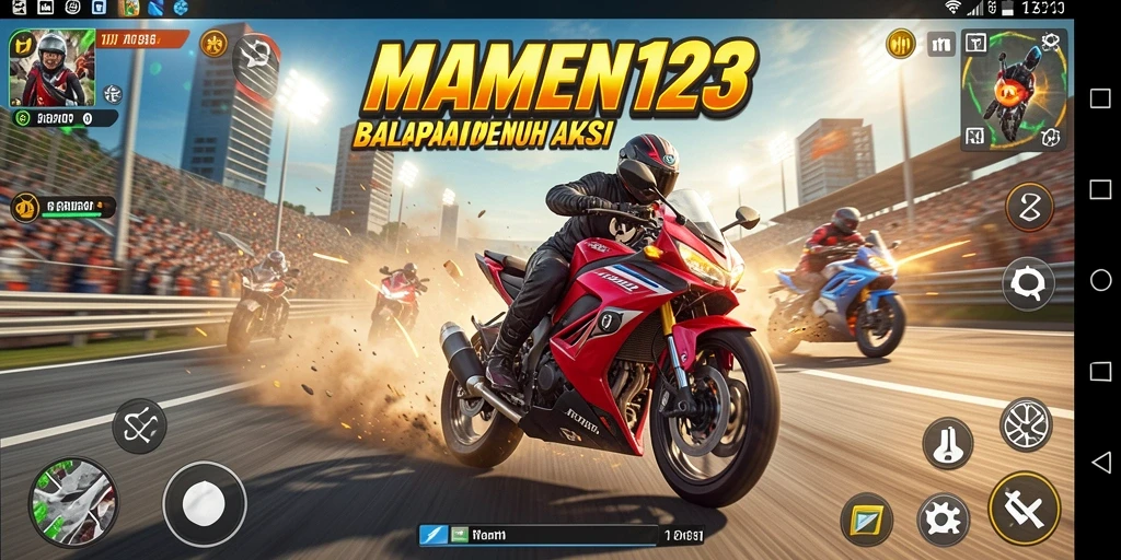 Tampilan gameplay MAMEN123 dengan balapan motor yang penuh aksi.