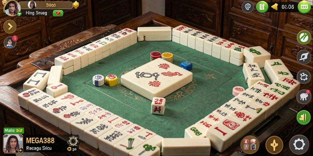 Screenshot gameplay MEGA388 yang menampilkan momen seru di meja Mahjong.