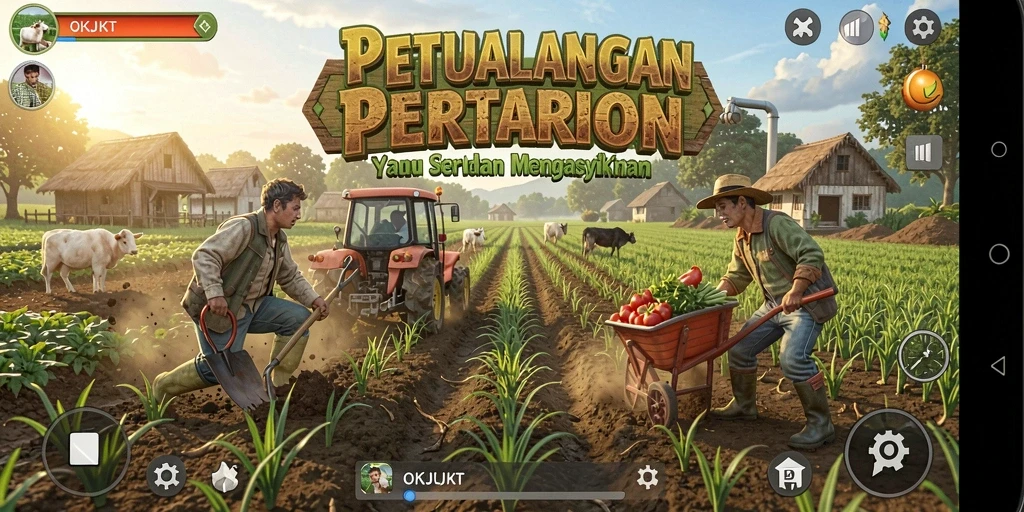 Tampilan gameplay pertanian yang seru dalam OKJKT.