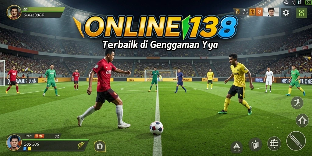 Screenshot gameplay ONLINE138 menampilkan aksi menegangkan di lapangan sepak bola.