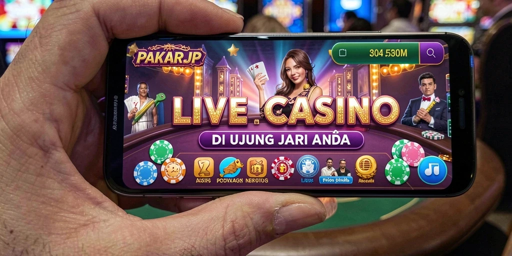 Screenshot PAKARJP menampilkan dealer langsung dalam suasana kasino yang menegangkan.