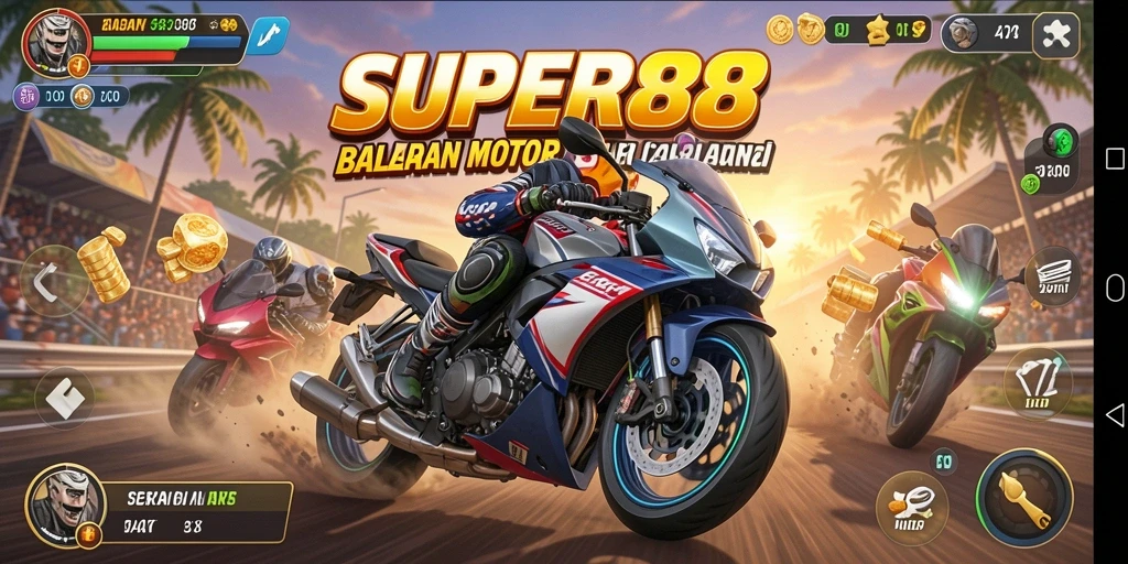 Gameplay SUPER88 yang seru dengan motor balap yang cepat